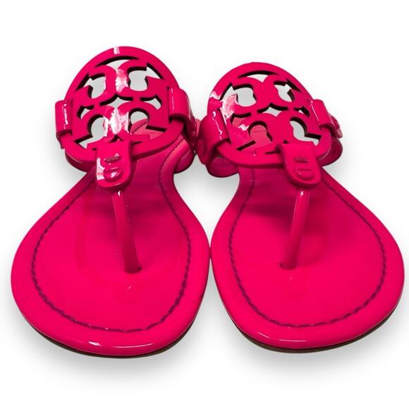 Tory Burch Patent Leather Miller Sandal Fluorescent Neon Fuchsia 7 Women’s - Picture 4 of 12